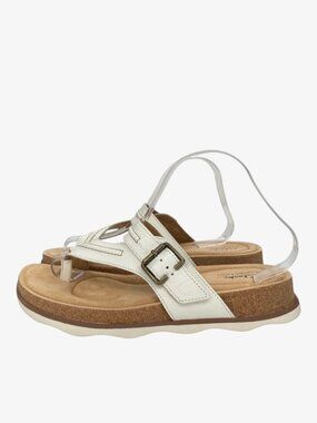 CLARKS COLLECTION Brynn Madi Toe Post Leather Sandals - White - Size 10W